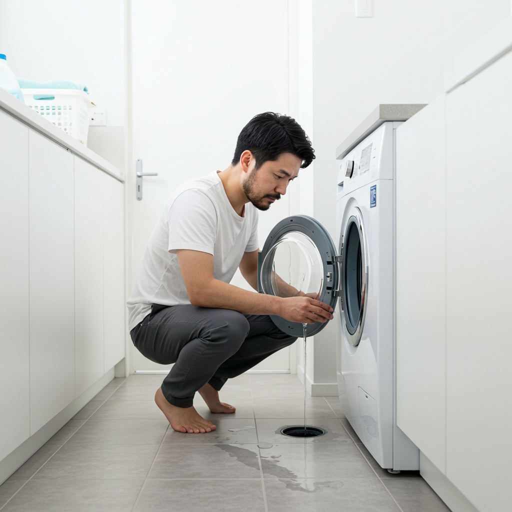 洗濯機から水が溢れ