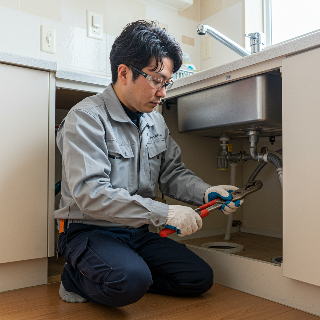 排水溝修理作業の様子