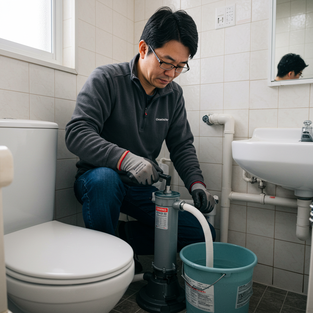 手順1:便器内の水位を調整する