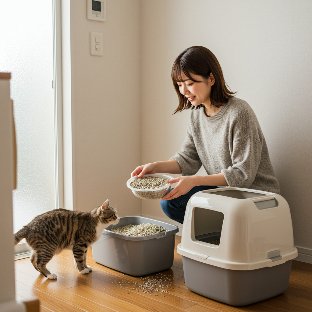 猫砂をトイレに流さない