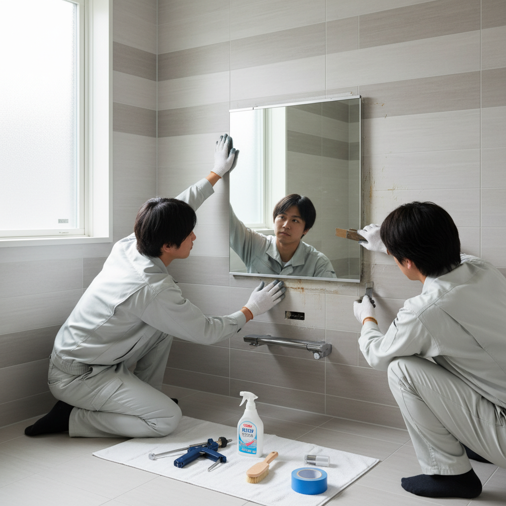 浴室鏡交換の具体的な手順に関する画像