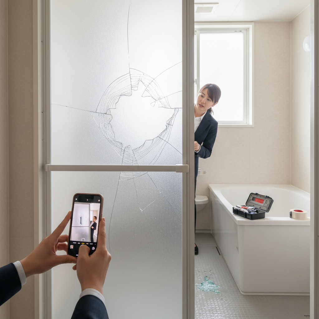 賃貸物件での浴室ドアガラス破損時の対応に関する画像