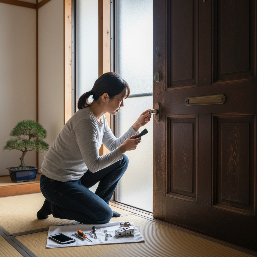 古い玄関ドアの鍵交換を自分で行う際の判断基準に関する画像