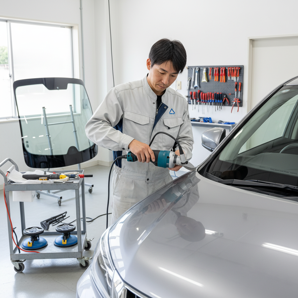 プロが使う専門的なフロントガラス取り外し工具に関する画像