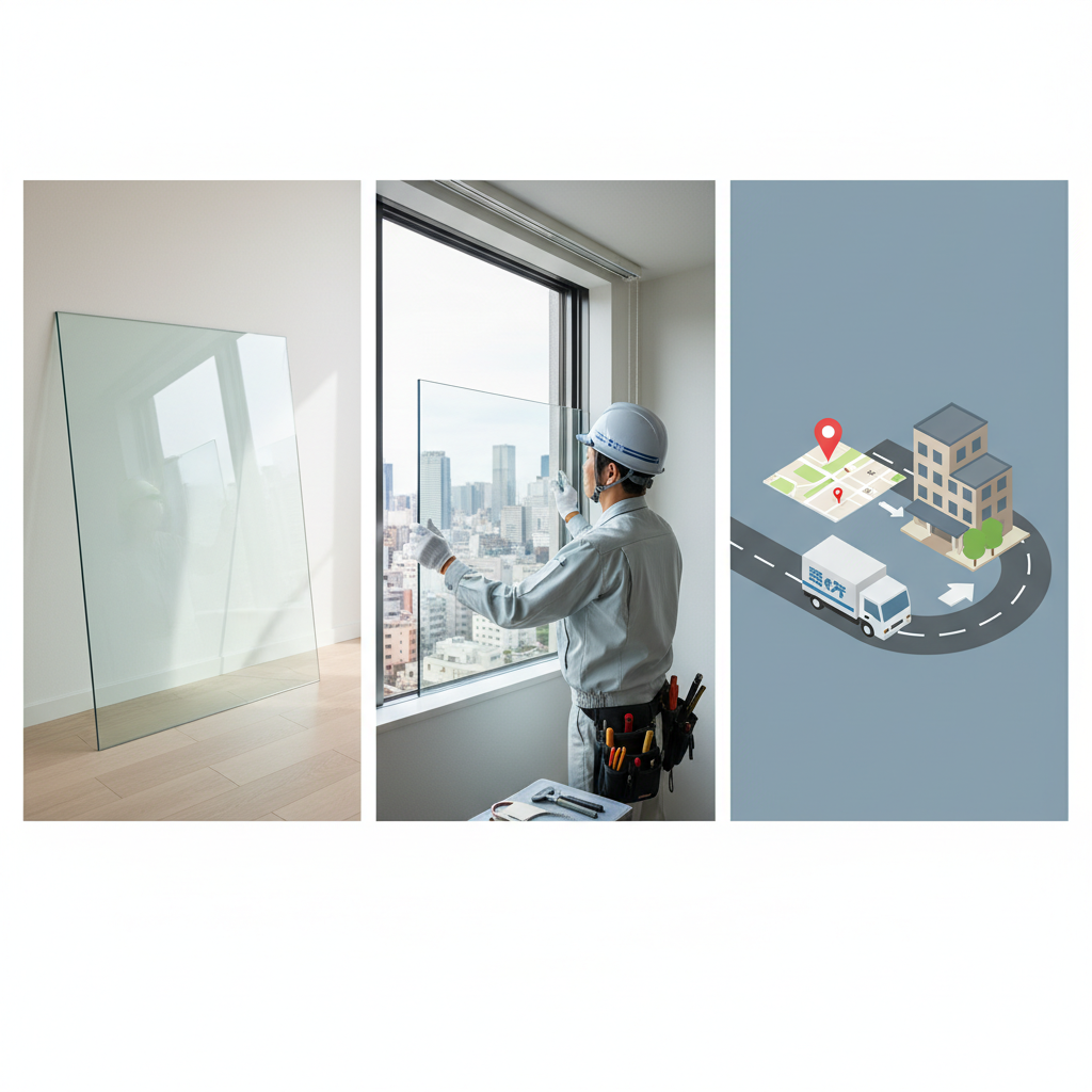 ガラス交換費用の内訳：ガラス本体代、工事費、出張費に関する画像