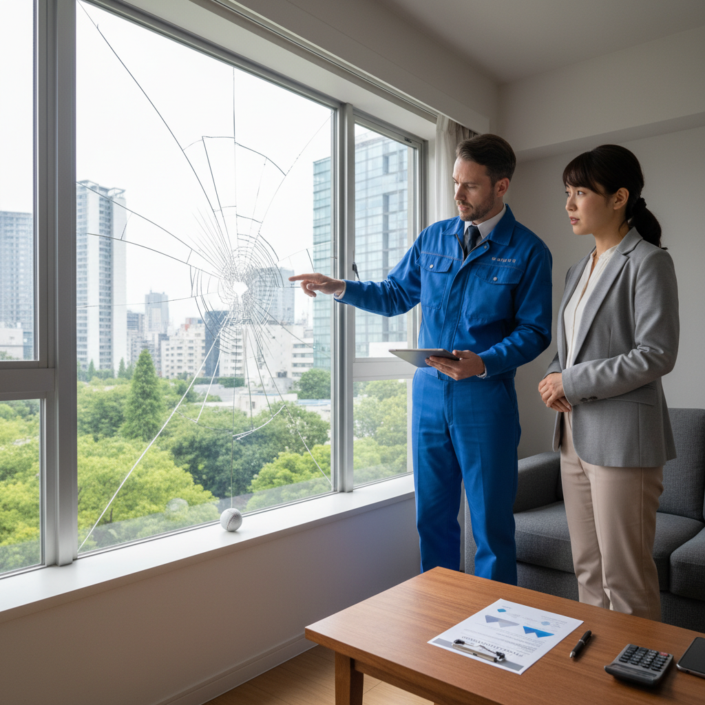 割れた窓の修理代と保険適用に関する画像