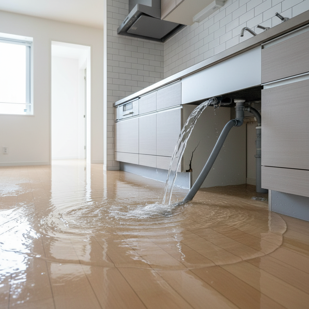 床まで濡れる深刻な水漏れに関する画像